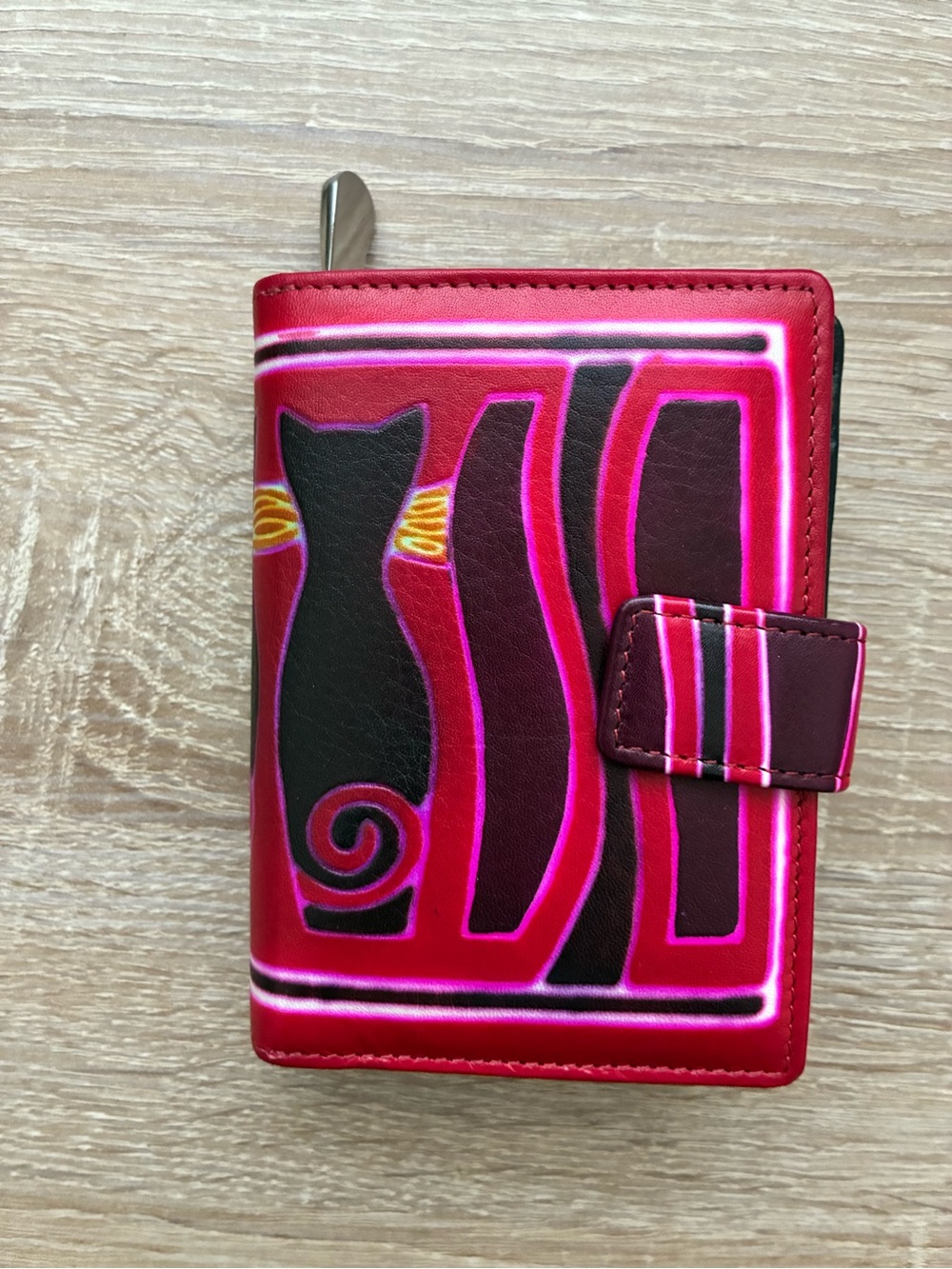Genuine Leather Wallet with Funky Cat Design - RFID Safe